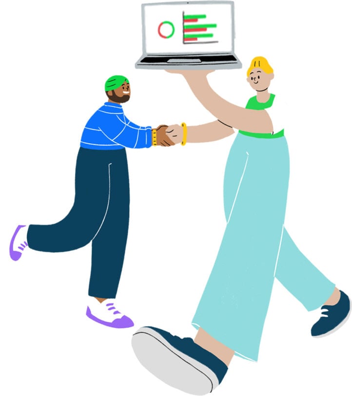 An illustration of two people using SaaS software,